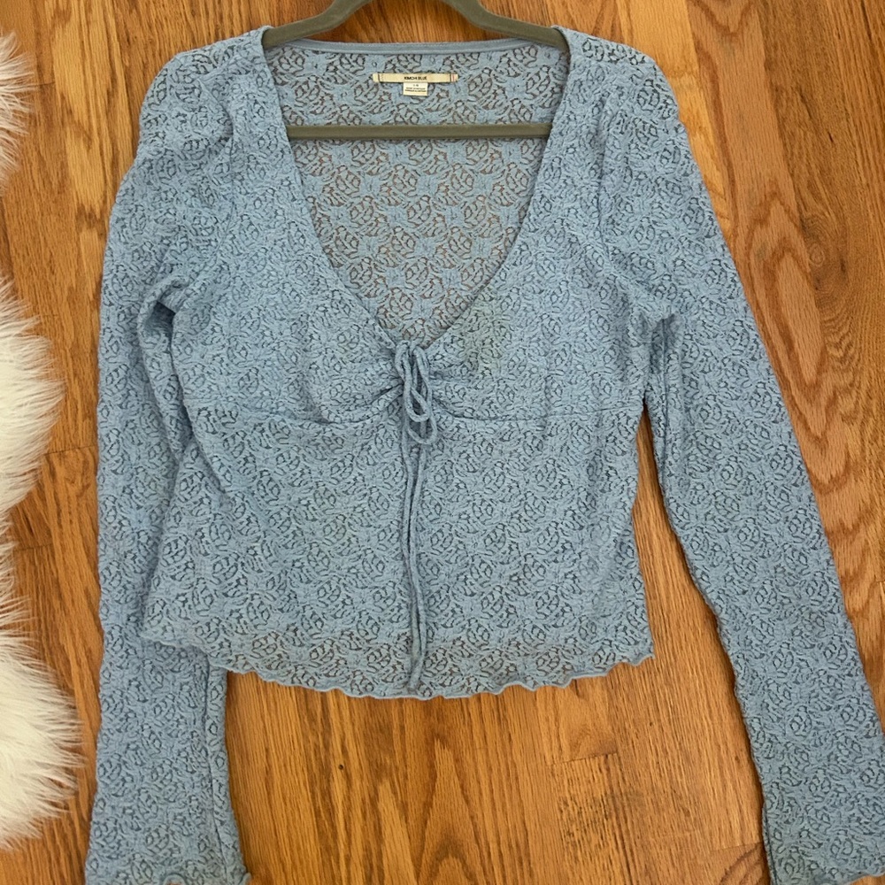 Blue lace Urban Outfitters long sleeve top with tie details